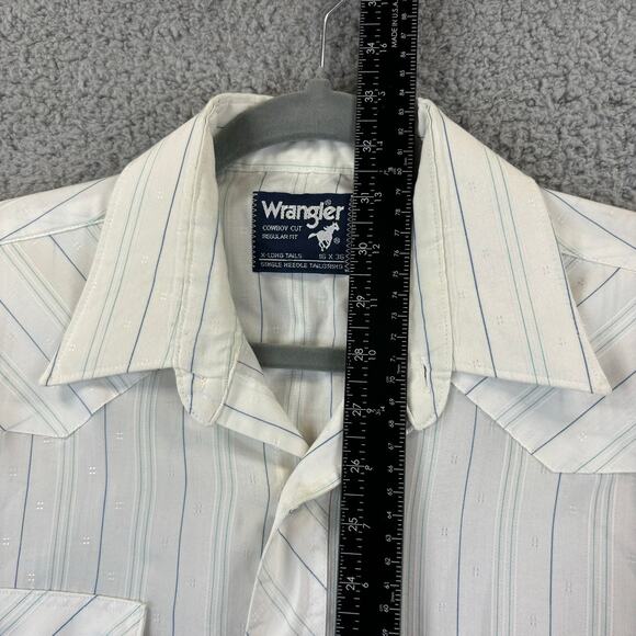 Vtg 90s Wrangler Shirt Mens 16 Pearl Snap Western Rancher Cowboy Cut X Long Tail - Picture 7 of 10